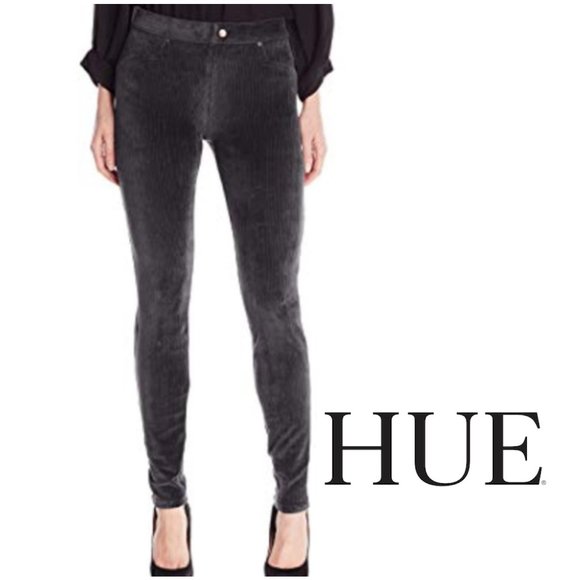HUE Pants - HUE Dark Gray Charcoal Corduroy Mid Rise Stretchy Jeggings Leggings Size Large